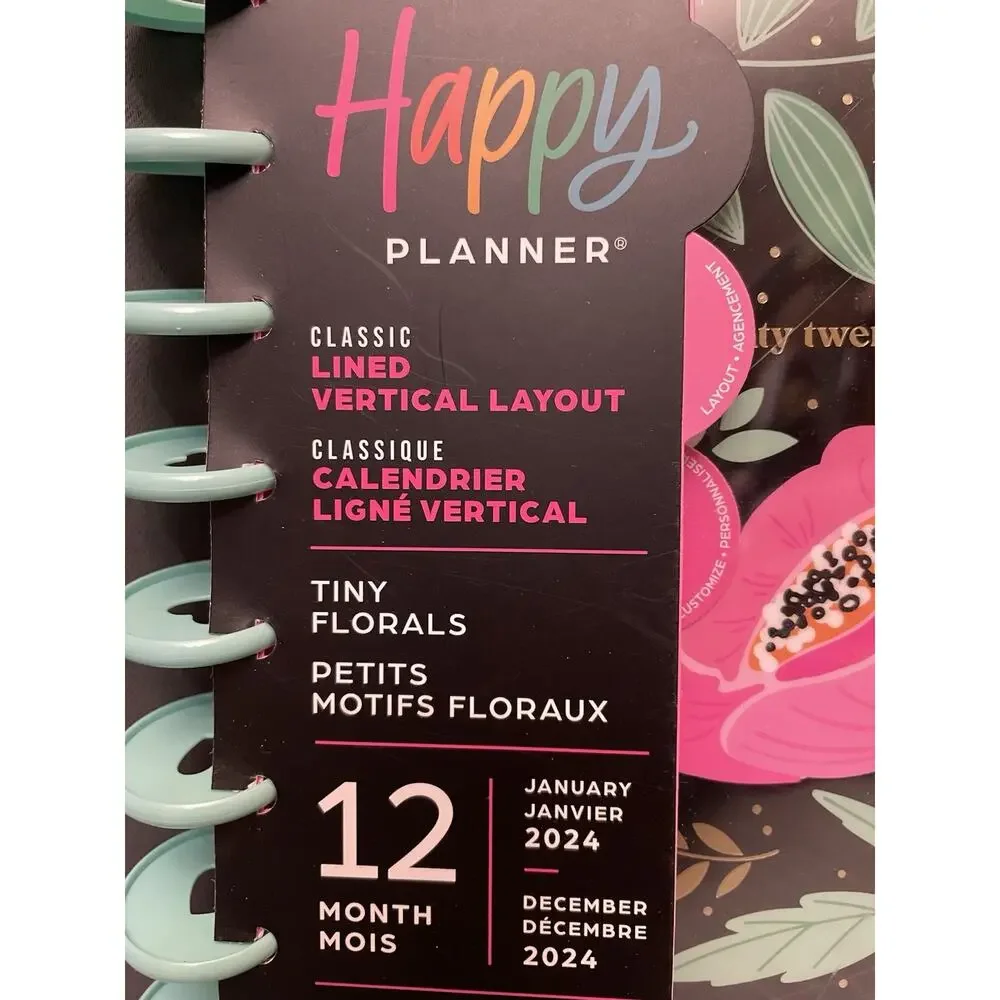 Happy Planner Classic Tiny Florals Lined Vertical Layout 12 Mo 9 Disc Size